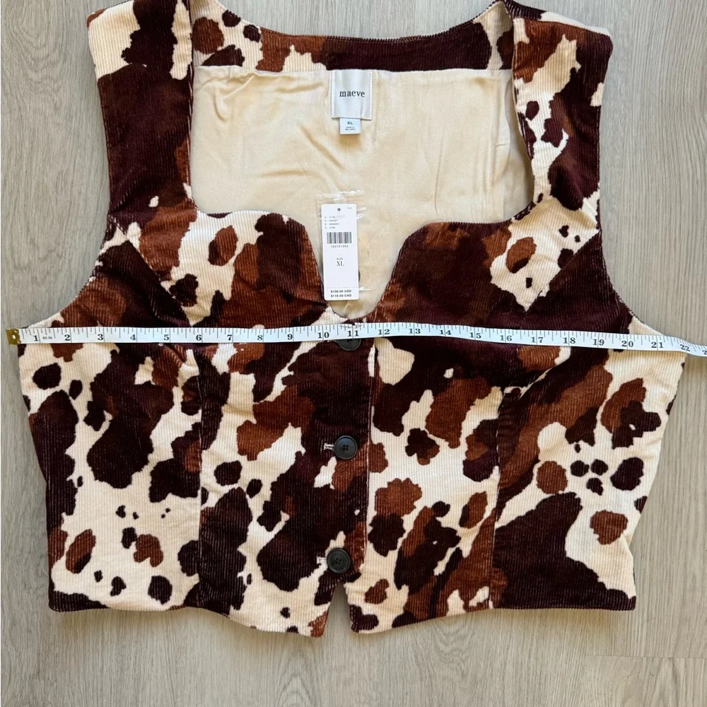 NWT Maeve Anthropologie Cowprint Button Front Brown Cream Corduroy Vest XL - Picture 8 of 11